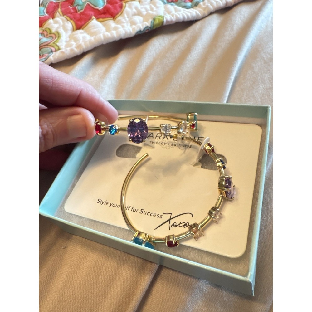 Park Lane Gem Earrings Gold Tone Multicolor Cz Hoops Statement Gorgeous New